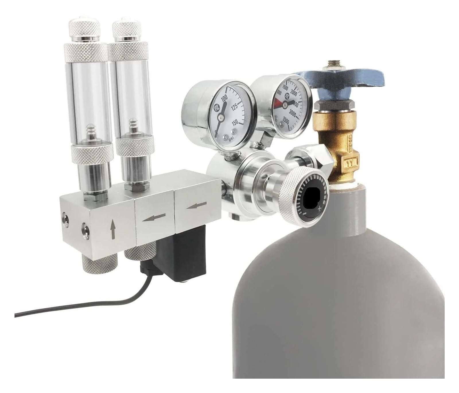 Regulador de CO2 de Doble Etapa Aquarium Pro Series, Salida Ajustable con solenoide de CC y colector desechable(CO2 Regulator,W21.8)