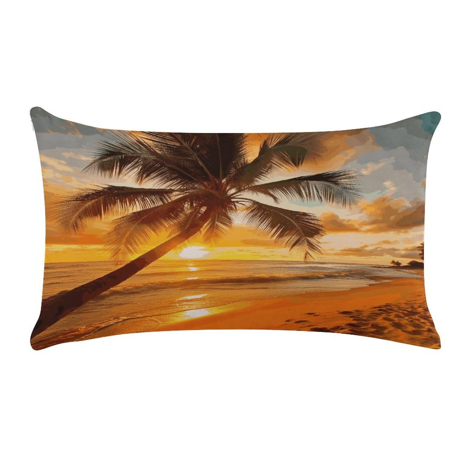 LDGSUPH Tropical Beach Palm Tree Sunset Throw Pillow Cover with Zipper Long Throw Pillow Case Anti-Fading Pillow Protector Super Soft Decorative Cushion Case Exquisite Plush Pillowcase12 X 20 in