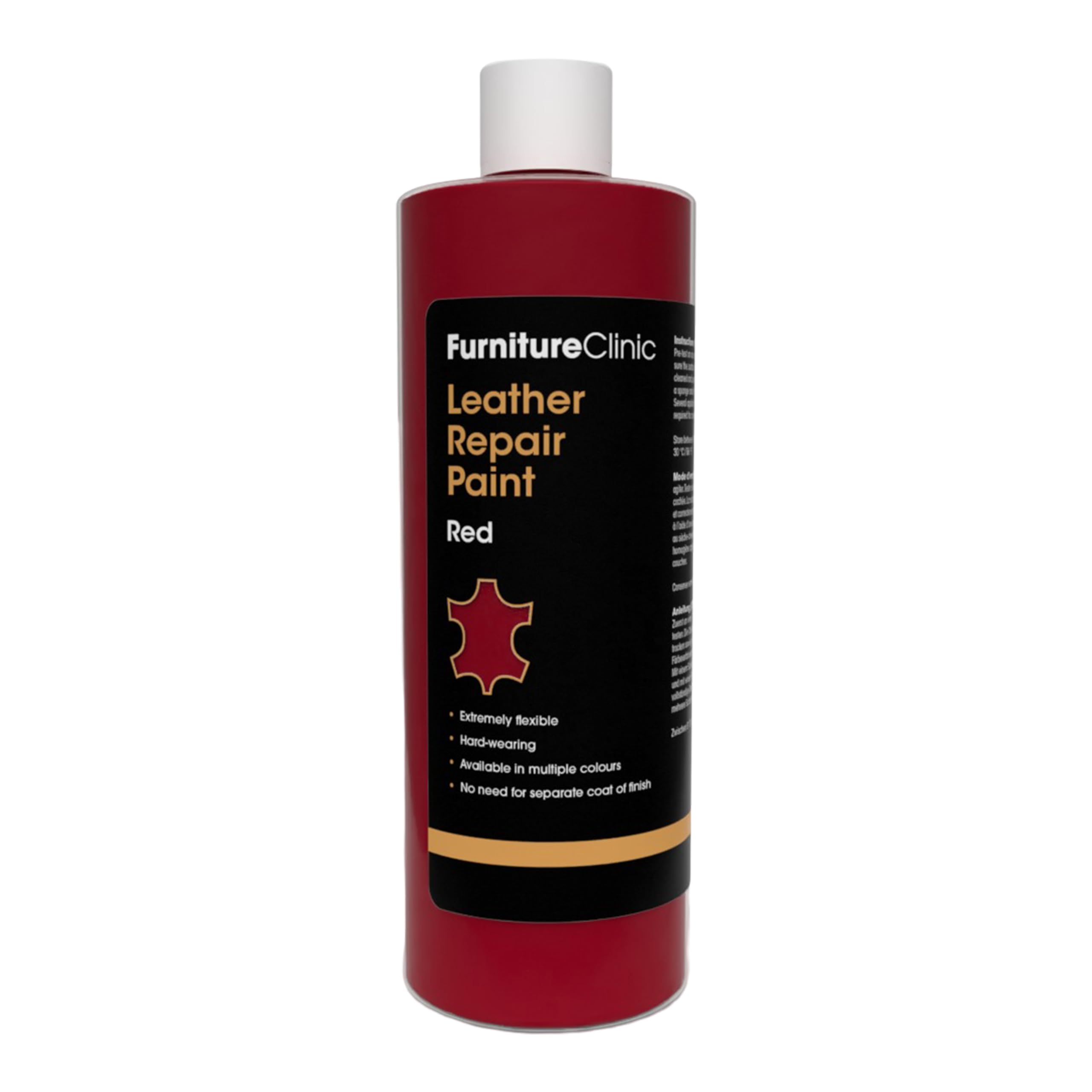 Furniture Clinic Leather Repair Paint | 2-in-1 Seal and Color | Use on Scratches, Tears, and Holes in Car Seats, Furniture | Quick and Easy Leather Repair Kit for Furniture (Red, 500ml / 17oz)