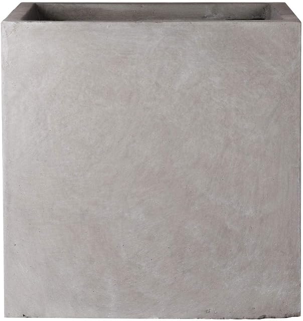 IDEALIST Large Flower Outdoor Garden Planter Floor Pot with Drainage Hole Contemporary Light Concrete Square Box L50 W50 H50.5 cm Grey, 126 ltrs.