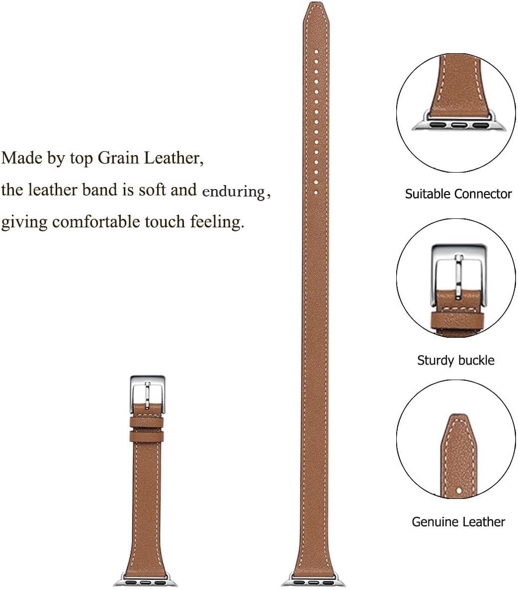 Bestig Bands Compatible with Apple Watch Band 40mm 41mm 38mm 42mm(Series 10 11) Women Men, Genuine Leather Double Tour Designed Slim Thin Strap for iWatch SE1/2/3 Ultra 3/2/1 Series 9 8 7 6 5 4 3 2 1