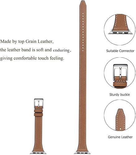 Miniatura 5 de Bestig - Correa de repuesto para Apple Watch de 1.496pulgadas, 1.575pulgadas, 1.654pulgadas, 1.732pulgadas, de piel auténtica, diseño de doble tour,