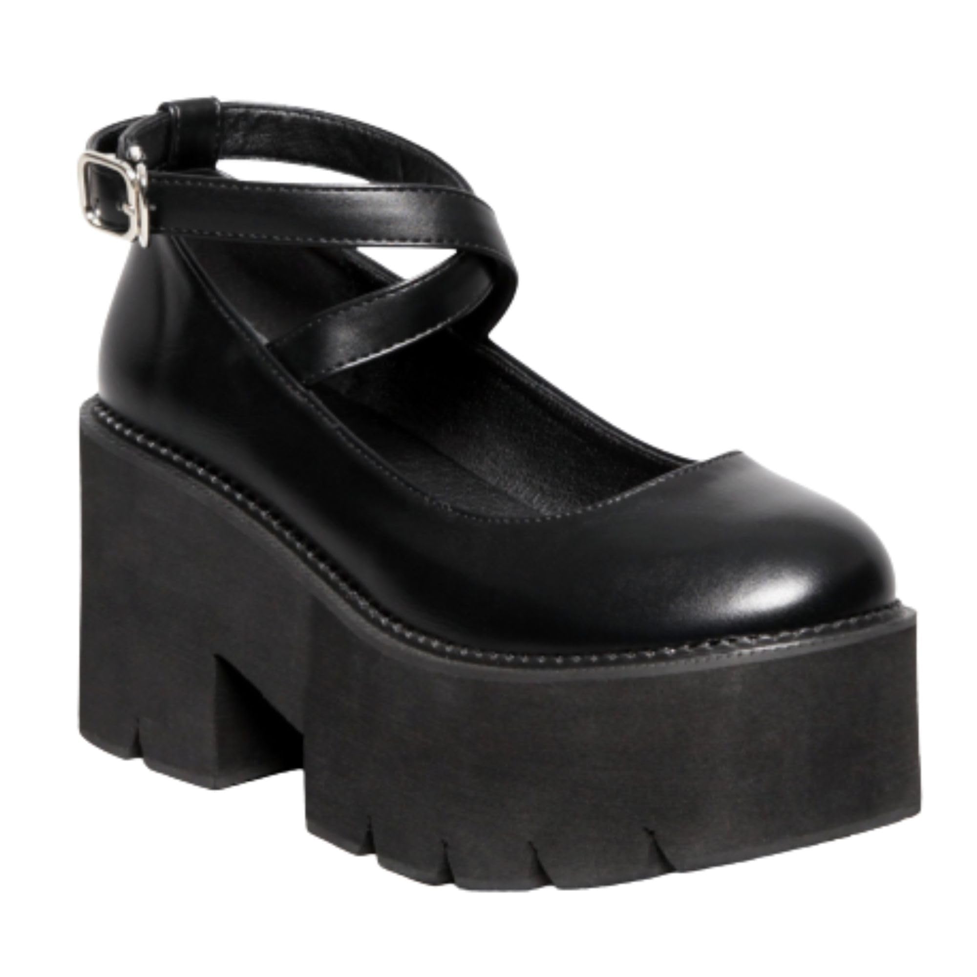 DEMONIABallerina with Agrab Platform - Black Gothic Shoes with 8cm Heel and 5cm Platform
