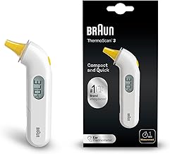 Braun ThermoScan 3 Ear Thermometer, Fast, 1-Second Measurement, Acoustic Fever Notification, Digital Display, Baby and Toddler-Friendly, The #1 Brand in Doctors, IRT3030