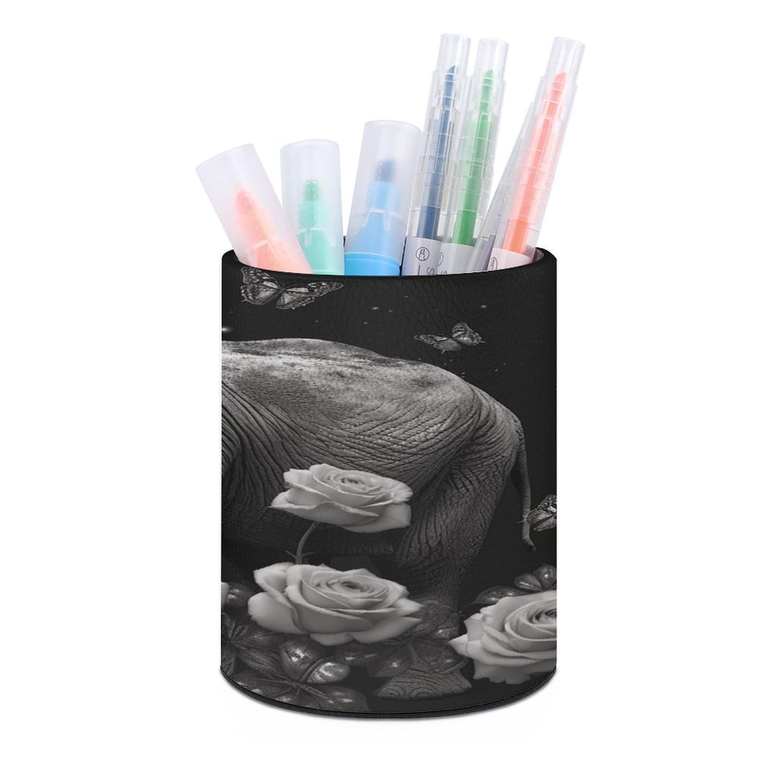 VstaDank Elephant And Butterfly Pen Holder for Desk Makeup Brush Holders Stylish Pen Cup Cute Pencil Cup Round Pencil Holder Decor Brush Scissor Holders for Multifunctional Office Supplies