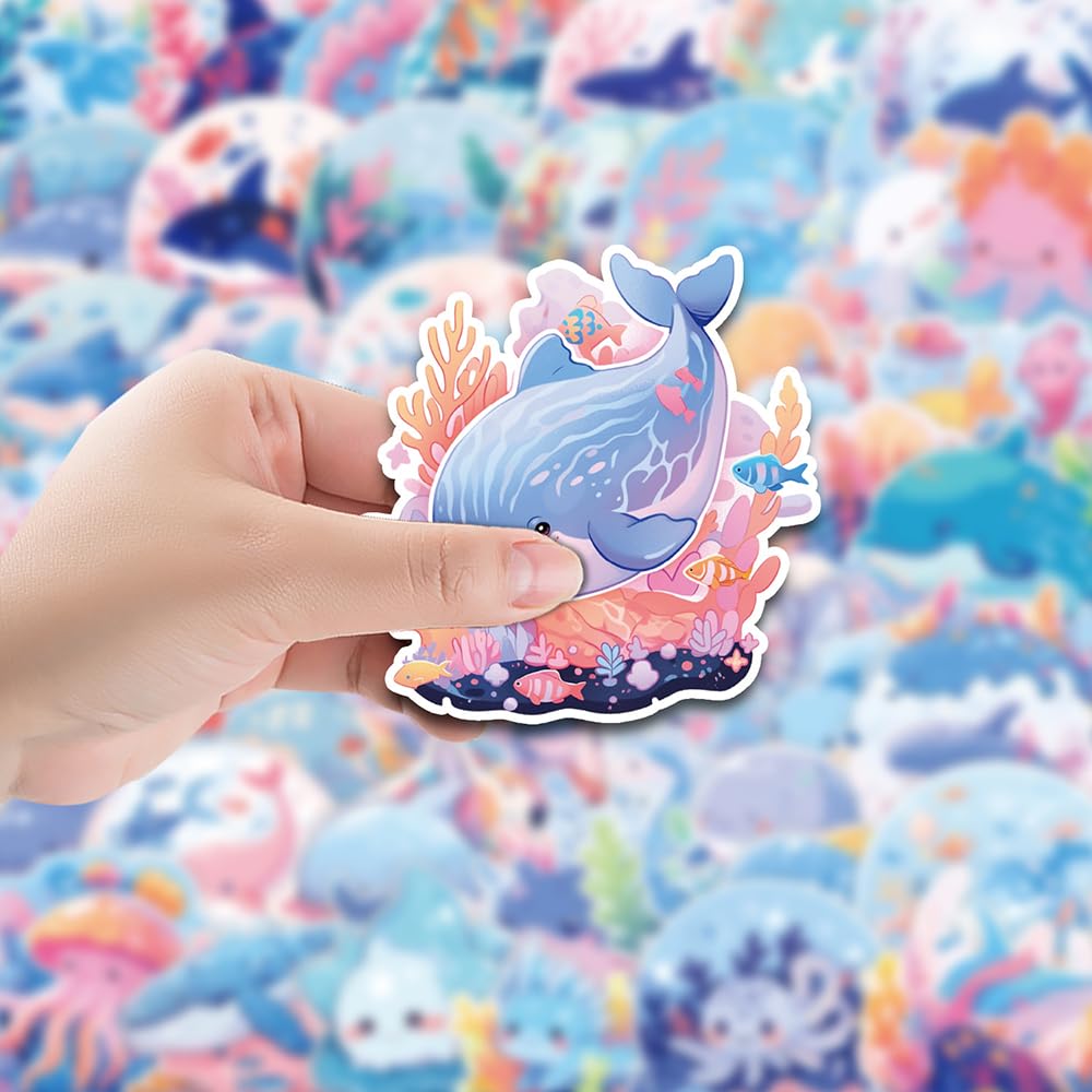 Lovely Ocean Animals Vinyl Stickers, 50 PCS Waterproof Cute Marine Life Decals for Laptops Scrapbooking, Journals, Notebooks - Image 3