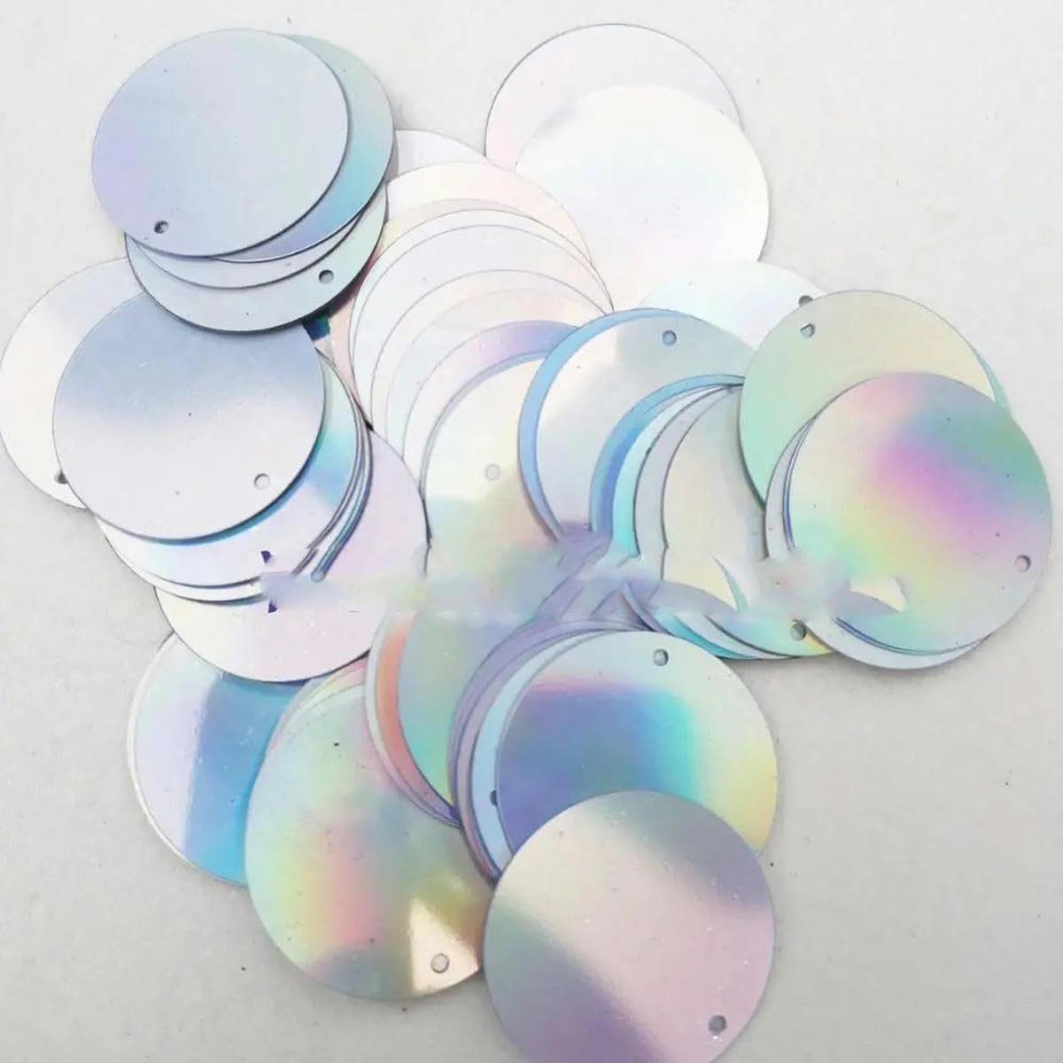 Lentejuelas planas redondas sueltas de color arcoíris metalizado plateado de 250 g para bordar, apliques de novia, manualidades y adornos - 40 mm