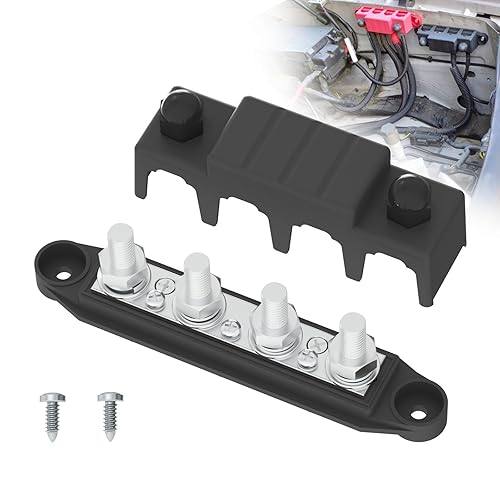 Barra de bus 150A 12V Bloque de distribución de energía con bloque de terminales de 3 postes de 14 pulgadas (M6) con cubierta para automoción,