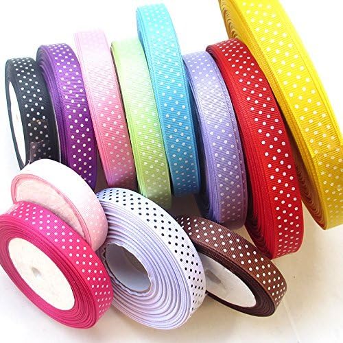 Chenkou Craft 24 Yards 5/8" Dot Grosgrain Ribbon Total 12 Colors Mix Lots Bulk (Multi-Color, 5/8“)