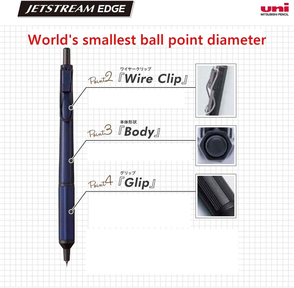Uni Jetstream EDGE 0.28mm Oil-based Ballpoint Pen, Navy Body (SXN100328.9)＋Jetstream Edge 0.28mm Ballpoint pen refills（SXR-203-28 Black） 5 refills set, and amazdone Sticky Notes