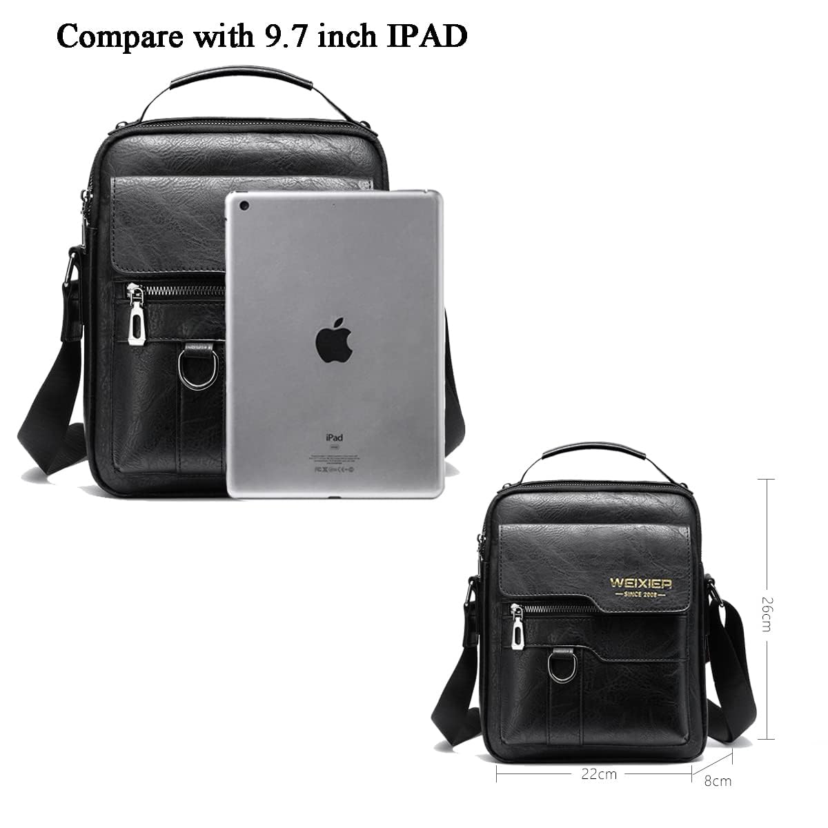 Bandoleras Hombre Cuero Bolso de Bombro Pequeña Mariconera Cruzada Bolso de Negocios Mano Hombre Vintage Bolsas de Trabajo Teléfono Cartera Monedero para Viajes,Compras (Negro Bolso Bandolera Hombre)
