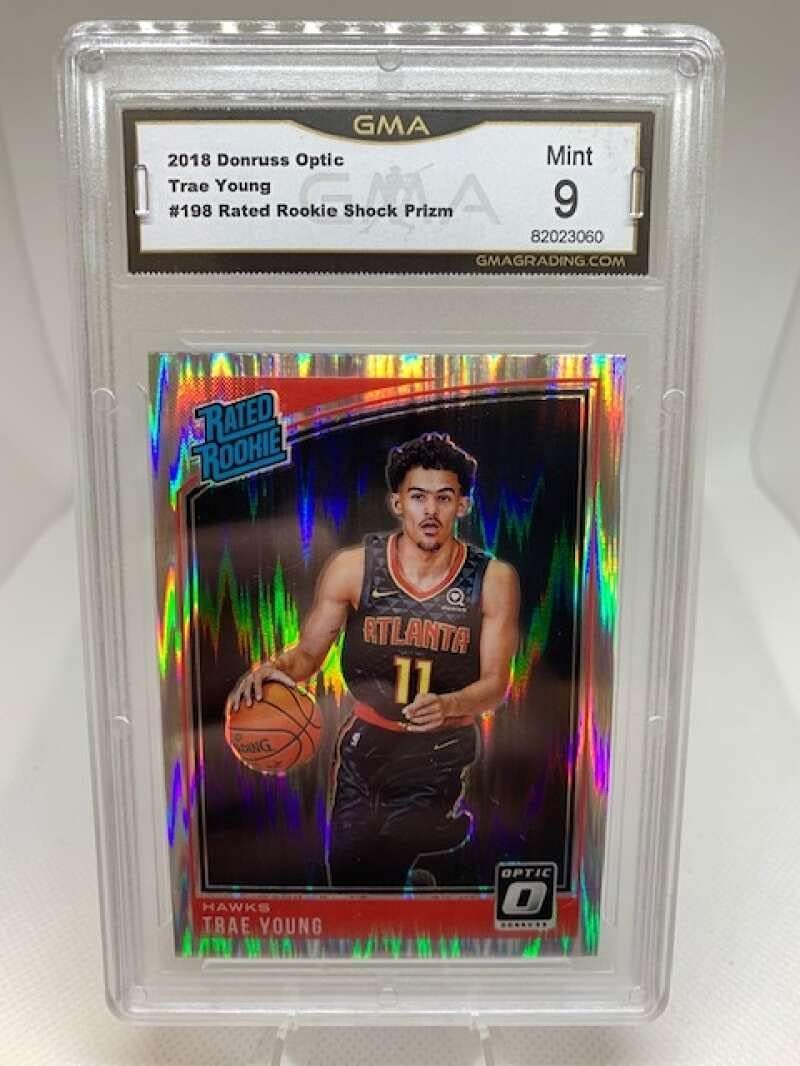 GMA Mint 9 - #82023060 2018-19 Donruss Optic Rated Rookie Shock - #198 Trae Young Atlanta Hawks Professionally Graded NBA Basketball Trading Card.