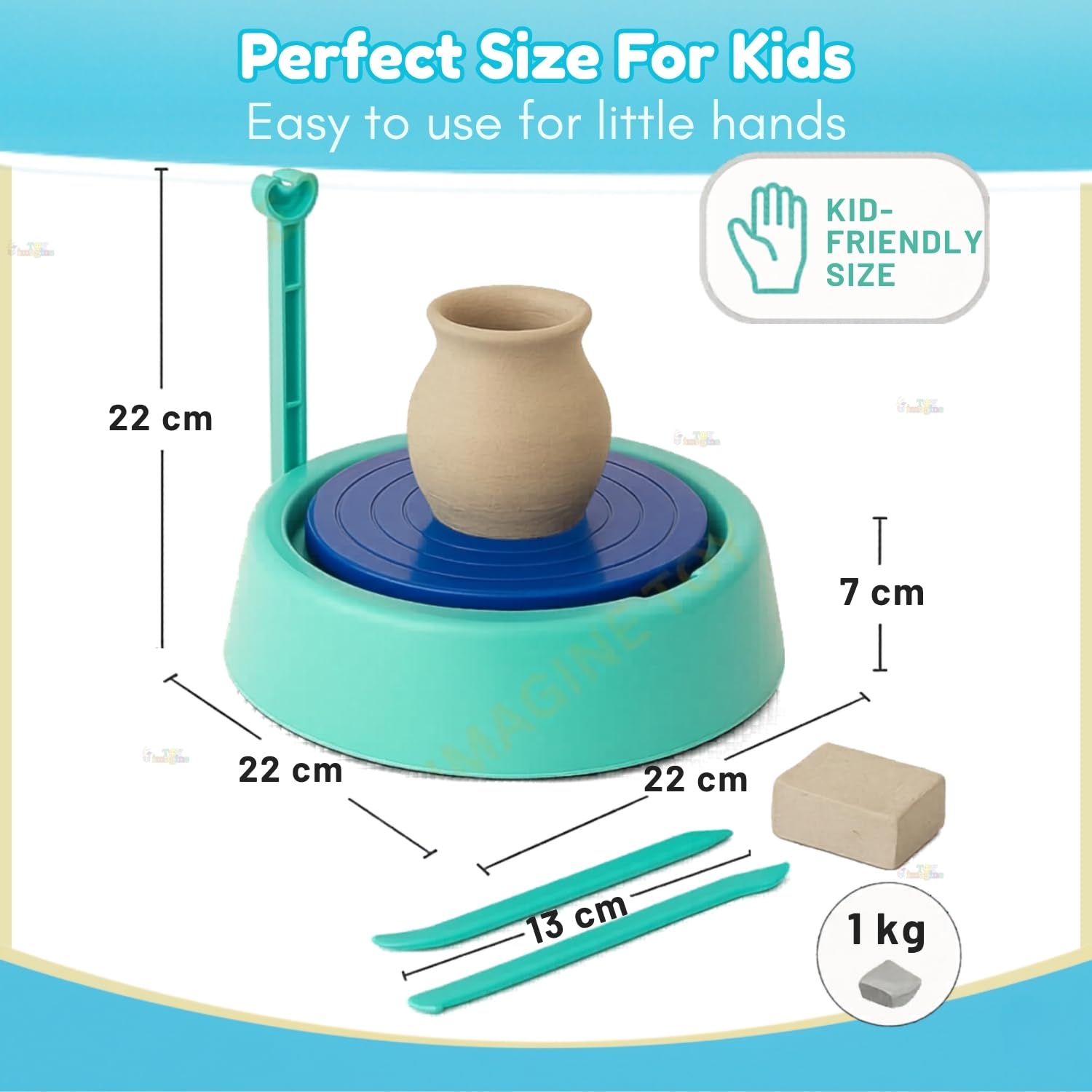 Toy Imagine Kids Pottery Wheel Kit DIY Battery Operated Pottery Making & Painting Set with Modeling Clay, Sculpting Tools, Arts & Crafts Pot Maker for Boys & Girls Age 5+, Indoor & Outdoor Activity, Return Gift.