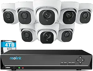 REOLINK 4K Security Camera System, RLK16-800D8, 8pcs H.265 4K PoE Security Cameras Wired with Person Vehicle Detection, 8MP/4K 16CH NVR with 4TB HDD for 24-7 Recording