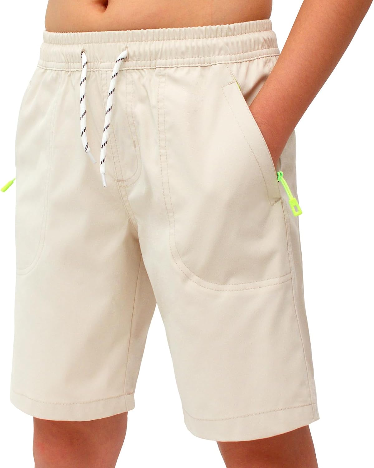 Boys Shorts Casual Classic Fit Drawstring Summer Beach Twill Shorts with Zipper Pockets