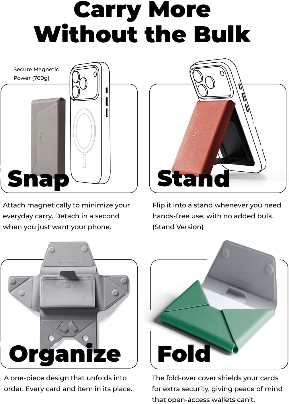 MOFT Magsafe Wallet, 8-Card Holder, Magnetic Phone Stand with Pull to Access Design, RFID Blocking, Angle Adjustment & MOVAS Minimalist Snap Field Wallet for Men Travel Essentials,Sunrise - Image 6