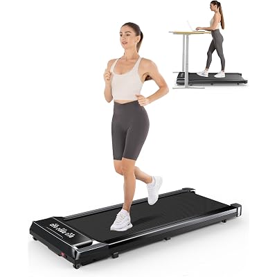 HomeFitnessCode Walking Pad Treadmill Under Desk, 6.2MPH Ultra Quiet Treadmill <35dB, 2.5HP Running Machine for Office & Home, LCD Display, 300 Lb Capacity, Black-Q2, Black+Quiet