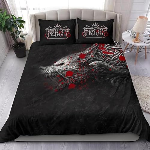 Miniatura 1 de Fenrir - Juego de funda de edredón de 3 piezas, diseño de lobo vikingo impreso en 3D, juego de funda de edredón tamaño individual, matrimonial,