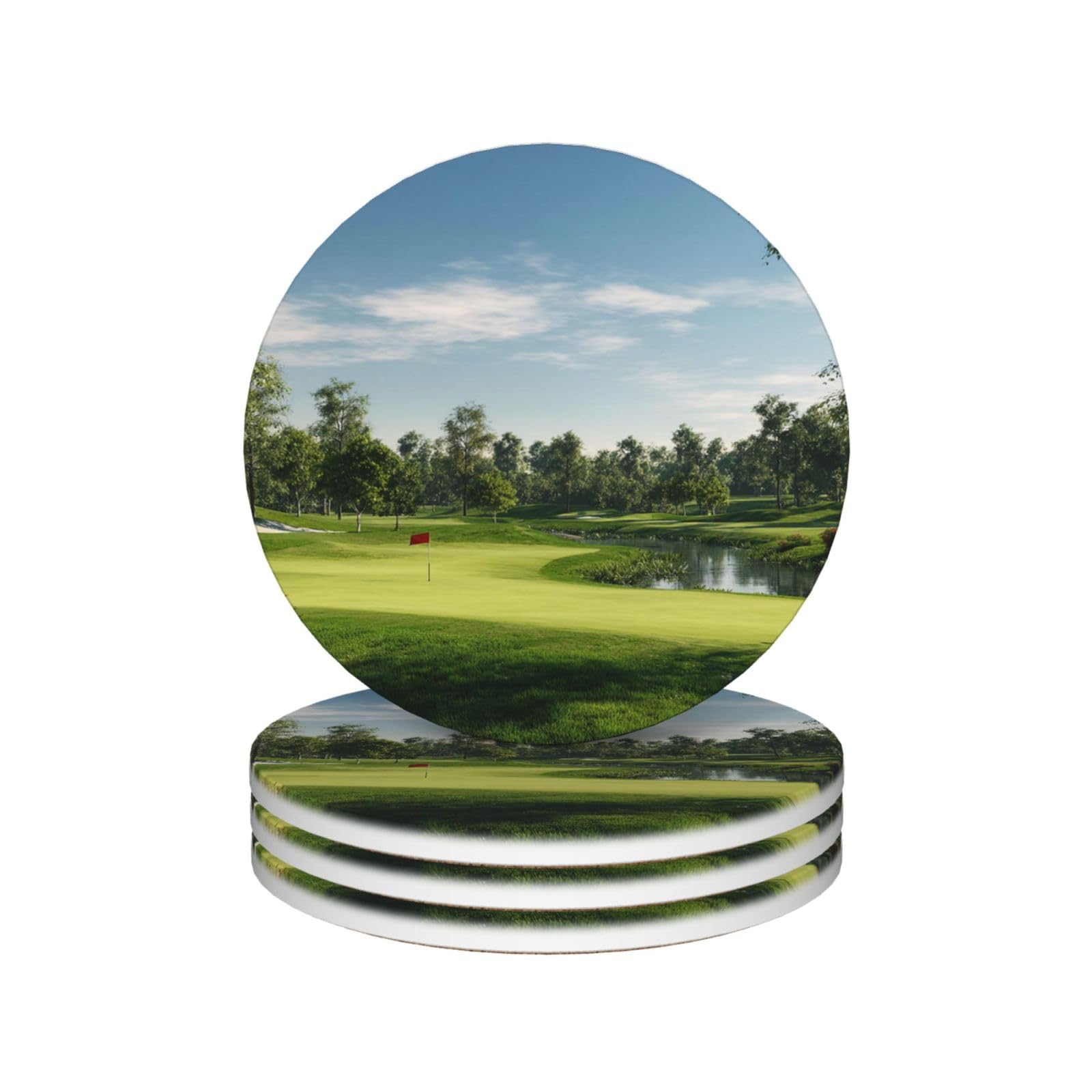 Drink Coasters Set of 4 Ceramic Coaster Golf Course Coasters for Drinks Cups Mugs Mat Pads Absorbent Non-Slip Decorative Cup Coaster for Coffee Table Kitchen Bar Home Decor