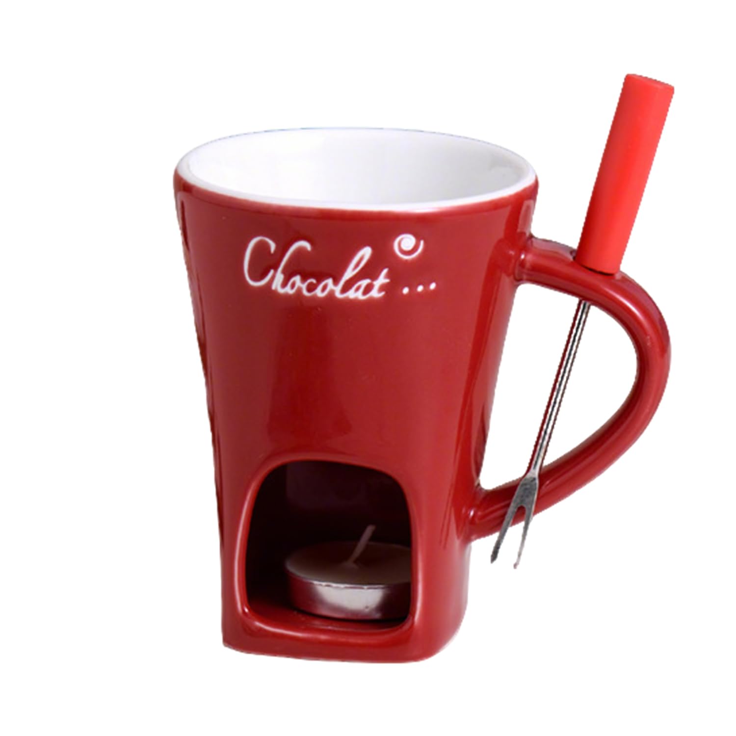Chocolate Fondue Set Fondue Mug with Fondue Forks 200ml Hot Chocolate Mug Ceramic Fondue Pot Melting Cup Mug Gift Fondue Cheese Chocolate Mini Fondue Set for Office School Home (NO Candles)