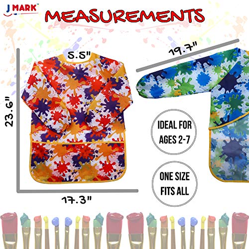 J Mark Kids Art Smock - (Pack Of 2) Painting Apron Long Sleeve And 2 Pockets For Baking, Eating, Arts & Crafts-Waterproof Artist Paint Shirt #TOP3