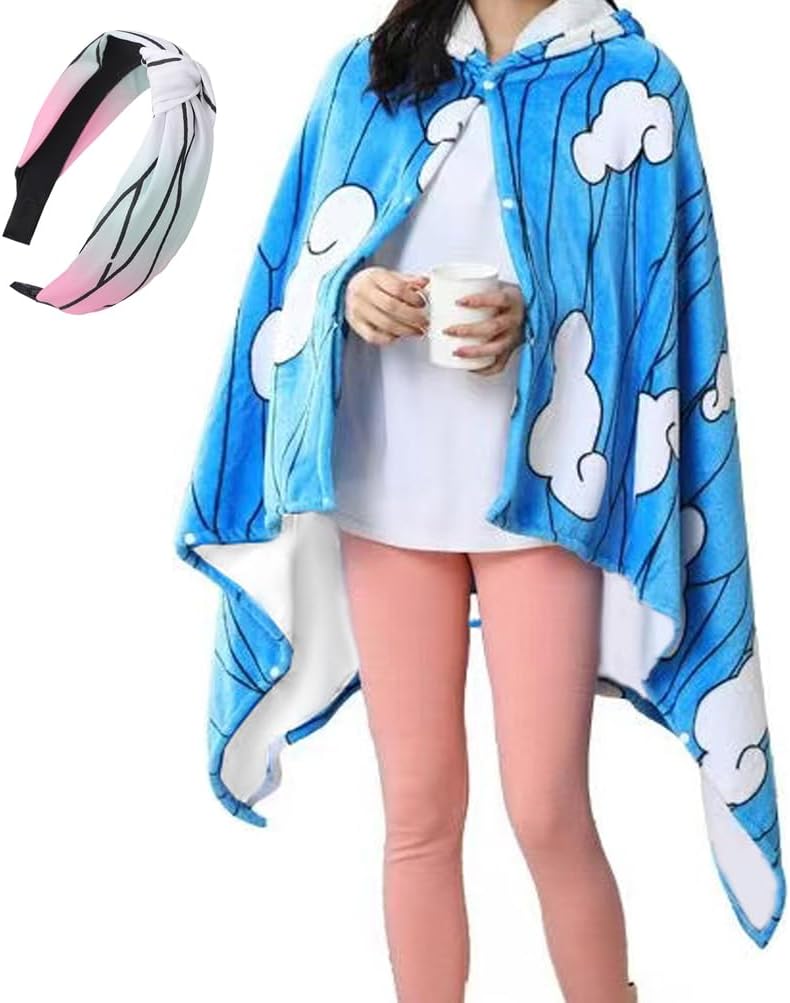 Giyuu Hooded Wearable Shawl Blanket Urokodaki Sakonji Hoodie Throw Blanket Cloak Shawl