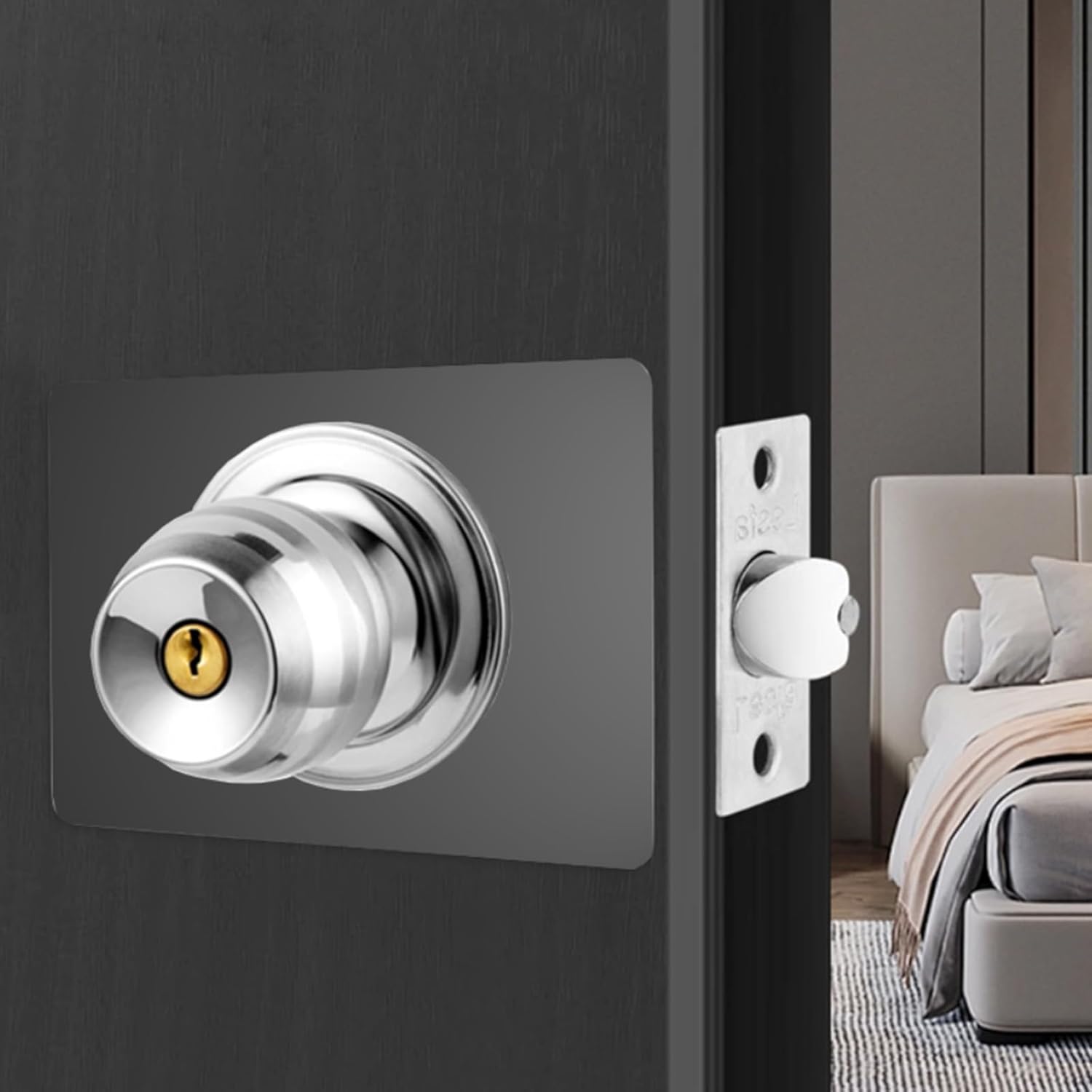 SZMDLX Door Lock Repair Plate, Door Knob/Lever/Deadbolt Reinforcement Plate, Door Handle Lock Fixing Cover Filler Repair Backplate, Door Lock Hole Backing Reinforcer Plate Kit, 4 PCS Black