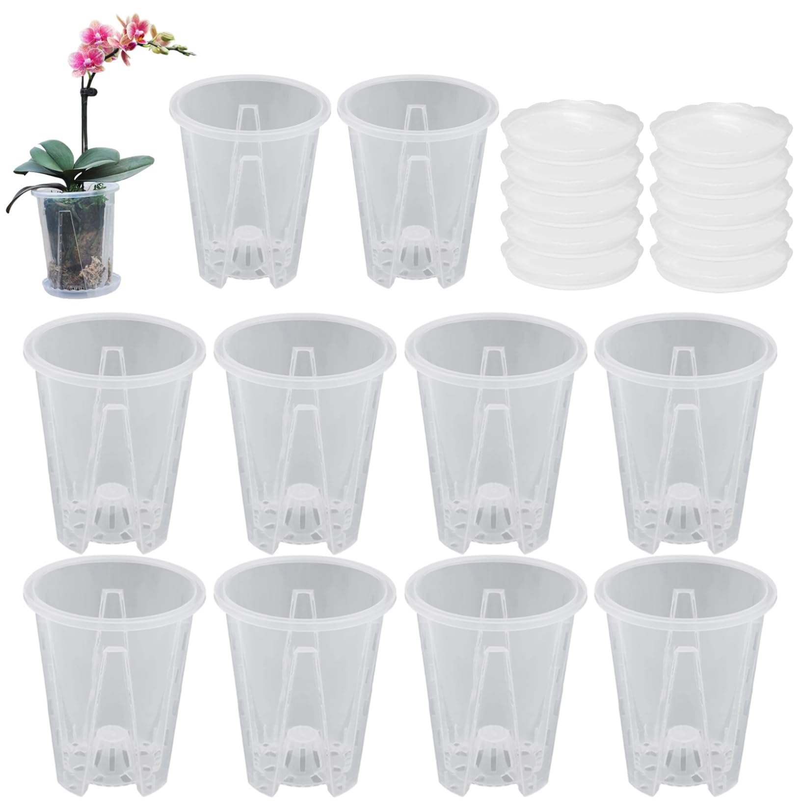 Pots d'orchidées en plastique transparent Gcroet avec trous et soucoupes pour rempotage