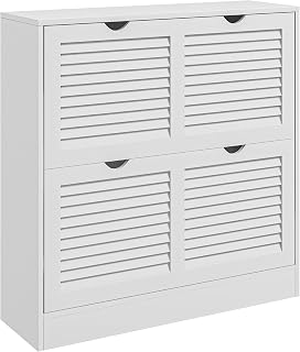 HOMCOM Zapatero Moderno Zapatero de Entrada Recibidor con Estantes Regulables y 2 Cajones Abatibles para 16 Pares de Zapatos Zapatero Estrecho para Entrada 81,5x25x83 cm Blanco