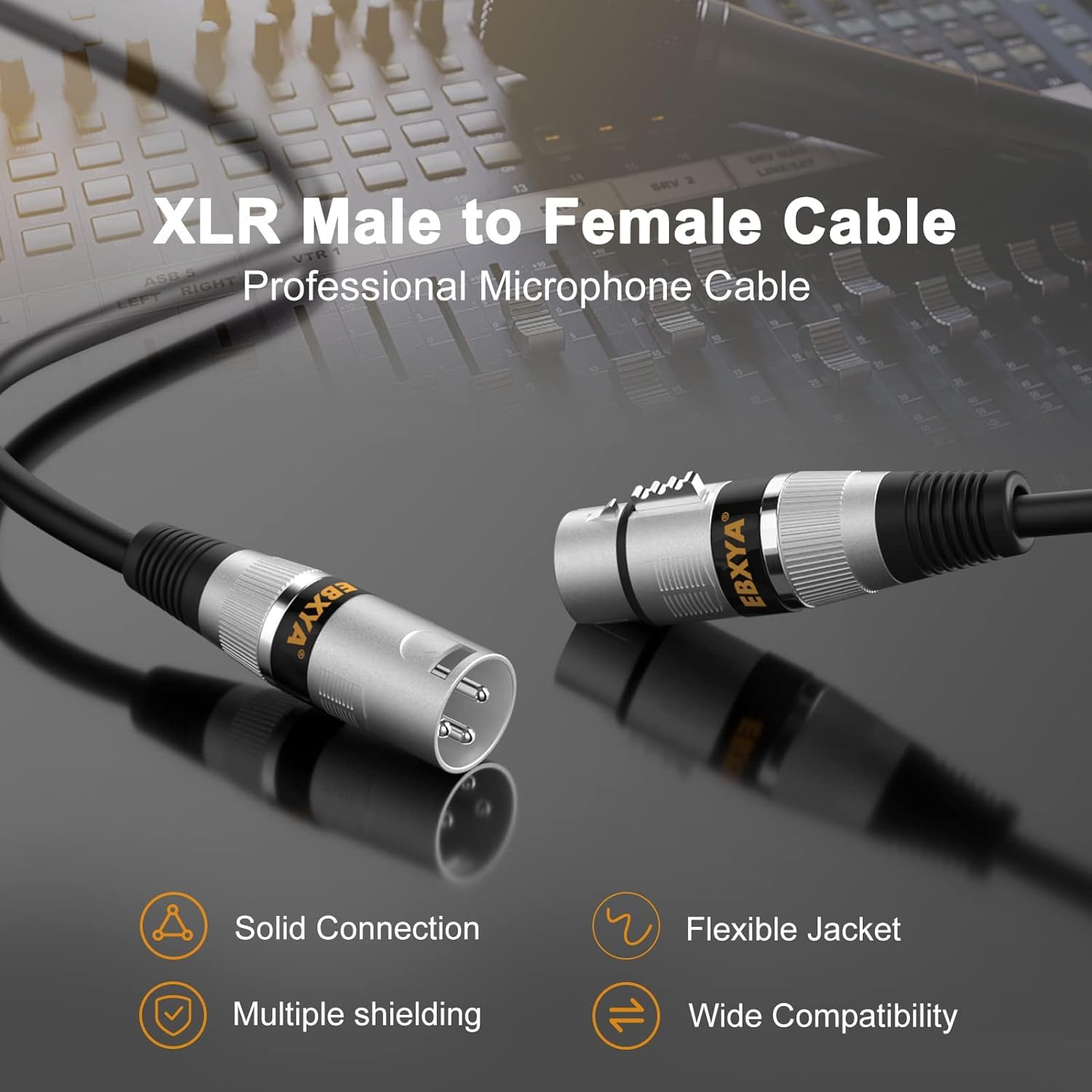 EBXYA XLR-kabel, 15 m, 2 verpakkingen, premium symmetrische DMX-kabel met 3-polige XLR-stekker naar bus, microfoonkabel, zwart