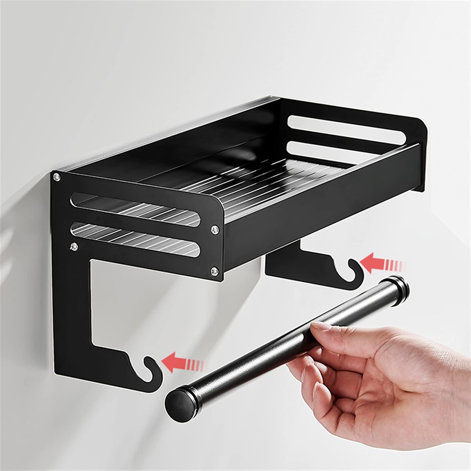 Portarollos Cocina Soporte de Toalla de Papel de Cocina Black Aluminio Spice Holder Partido Toalla de Papel Montaje de Pared Toalla de Papel Dispensador para la Cocina (30 cm) Porta Rollos Cocina