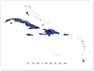 Caribbean Map Print 8x10, Island Map of the Caribbean Islands, Cuba, USVI, Dominican, Barbados, Jamaica, Wall Art Poster 24x36