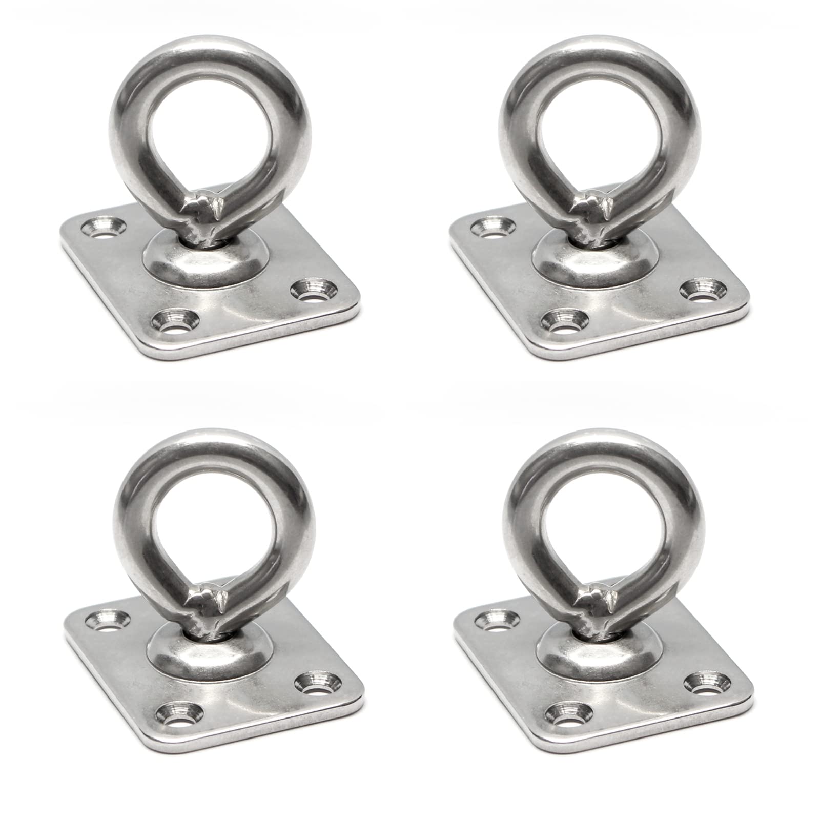 PRIOstahl Augplatte mit Wirbel Rechteckig Decksplatte Drehwirbel - 5 x 35 mm x 4 Stück Befestigung Mastplatte Halterung Aufhängen Anbinden für Boxsack drehbar um 360 Grad aus Edelstahl V2A
