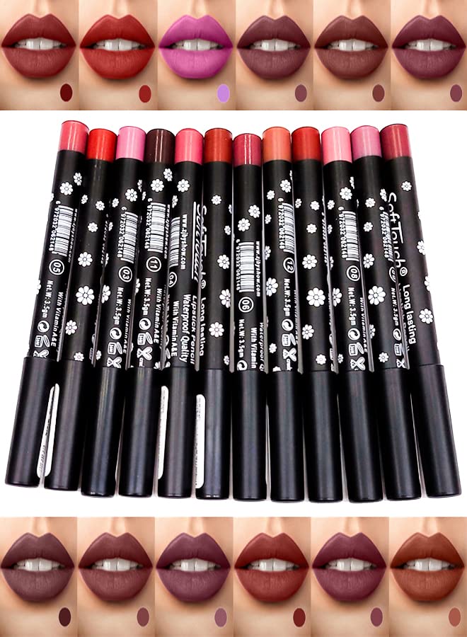 12-Piece Waterproof Lipstick Pencil Set Multicolour