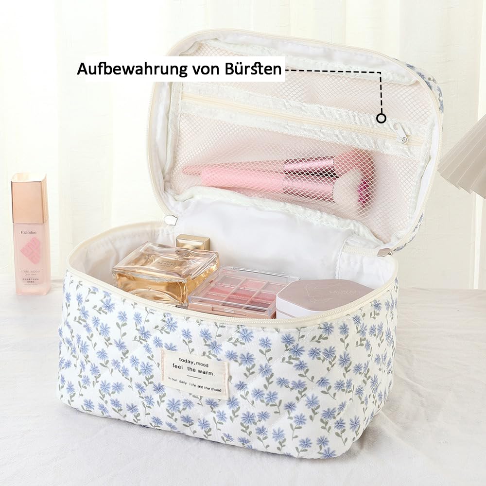 3 Piece Cosmetic Bag Women's Make Up Bag, Quilted Toiletry Bag with Floral Pattern, Travel Cosmetic Bag - Image 4