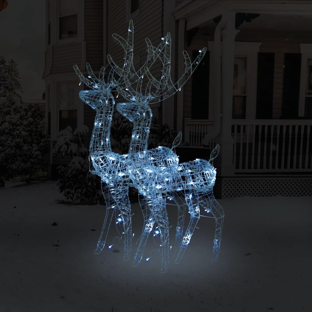Slitta e Renne Natalizie Renna di Natale Luminosa Addobbi Natalizi per Esterno da Giardino-Bianco freddo-70 x 41 x 120 cm/2 pz