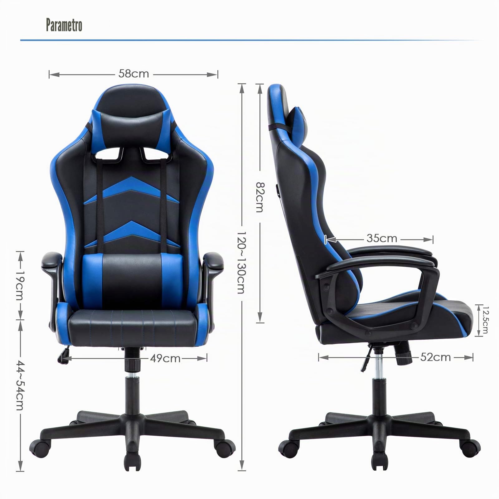 IntimaTe WM Heart Sedia da Gaming, Poltrona Gaming Sedia Ufficio Gaming Meccanismo di Inclinazione, Schienale Alto Ergonomica, Sedia da Gioco con Comoda Supporto Poggiatesta e Lombare, Blu