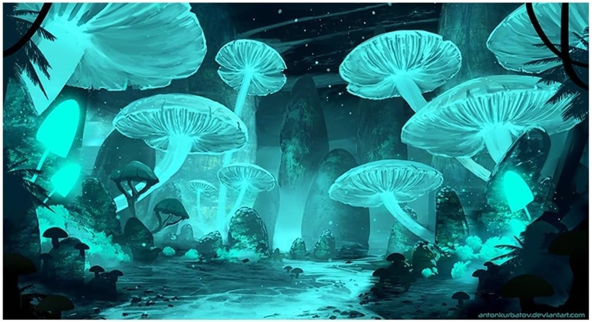 Aquarium Background Sticker Mushroom Landscape Blue Poster Decoration Fish Tanks Reptile Habitat(90x60cm 36x24in)