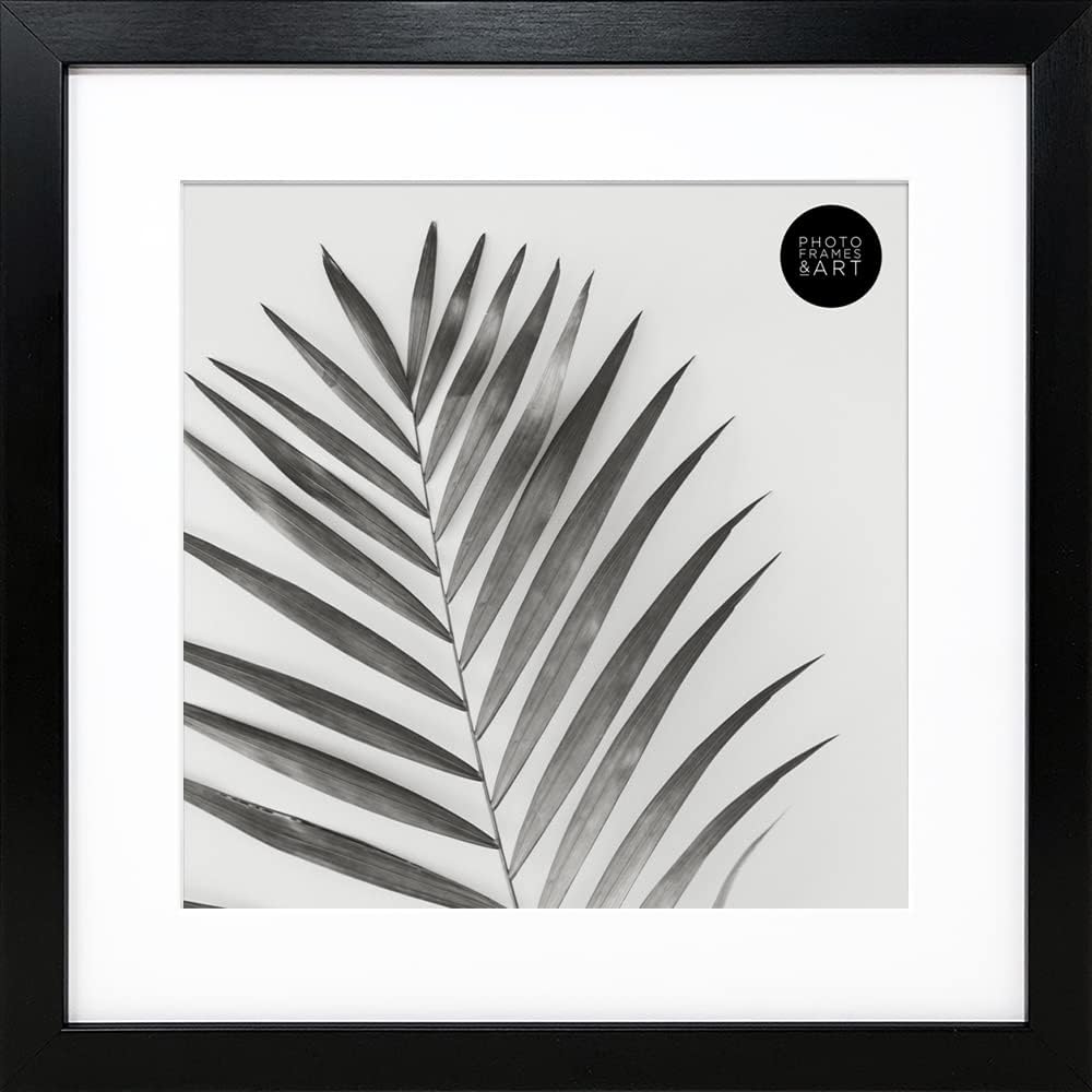 12x12" With White Mount For 10x10" Photo - GLASS Window - Oxford Black Square Thin Picture Frame/Width Of Frame 2cm