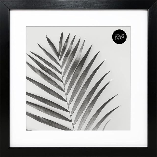 REAL GLASS 12x12" For 10x10" With Mount Photo Frame - Oxford Black Square Thin Picture Frame / Frame For 10x10" With Mount