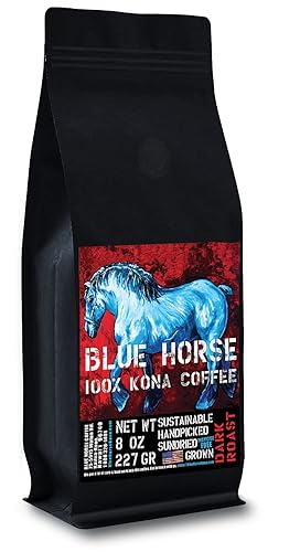 Granja fresca café 100% Kona - tostado oscuro - granos enteros arábica - bolsa de 8 onzas - Blue Horse 100% Kona café de Hawaii Granja fresca café 100% Kona - tostado oscuro - granos enteros arábica - bolsa de 8 onzas - Blue Horse 100% Kona café de Hawaii