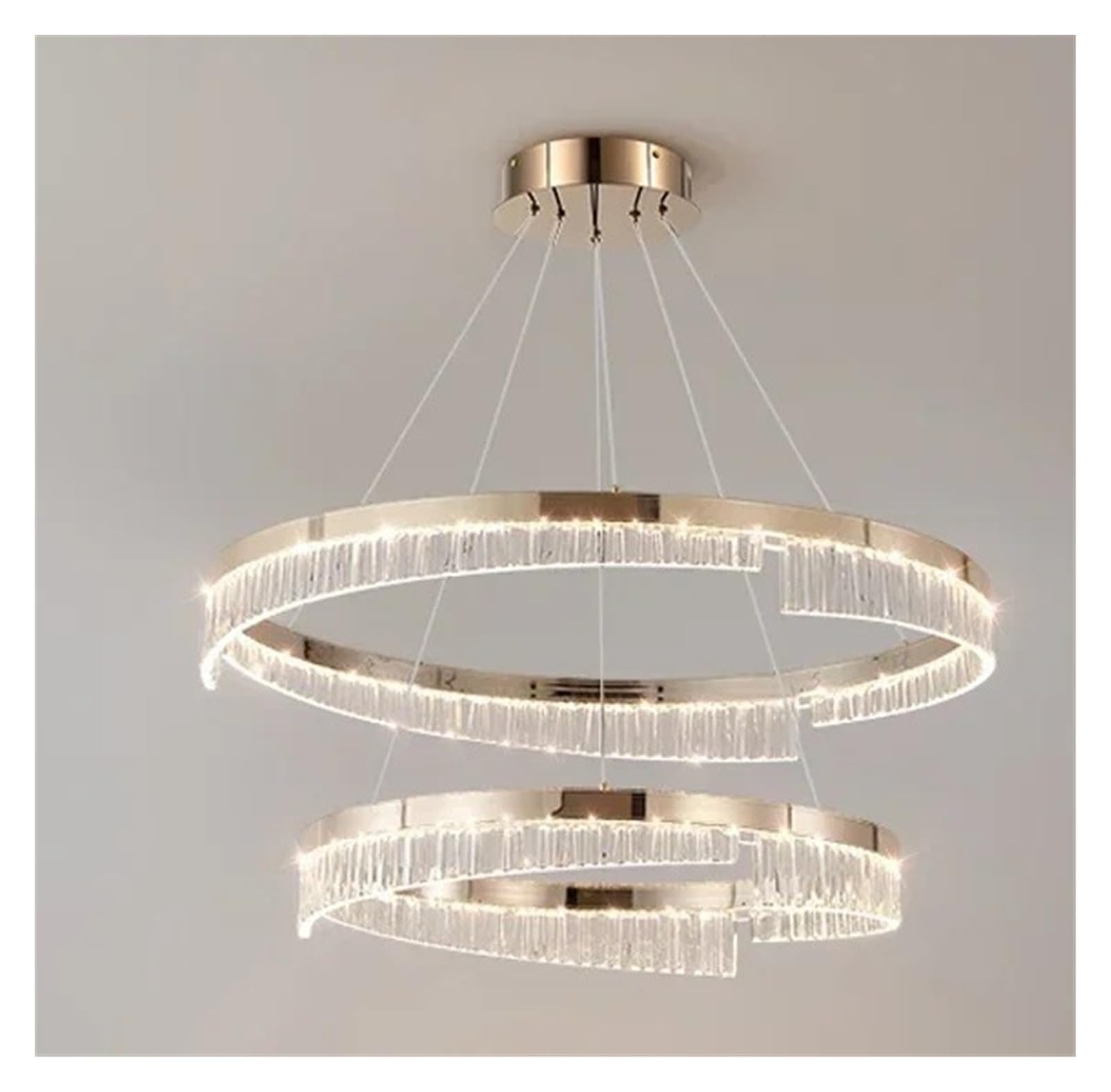 Nowoczesny i luksusowy żyrandol LED do salonu, sypialni i jadalni z jasnozłotym wykończeniem i okrągłym pierścieniem (2 pierścienie - 40 x 60 cm, trójkolorowe)