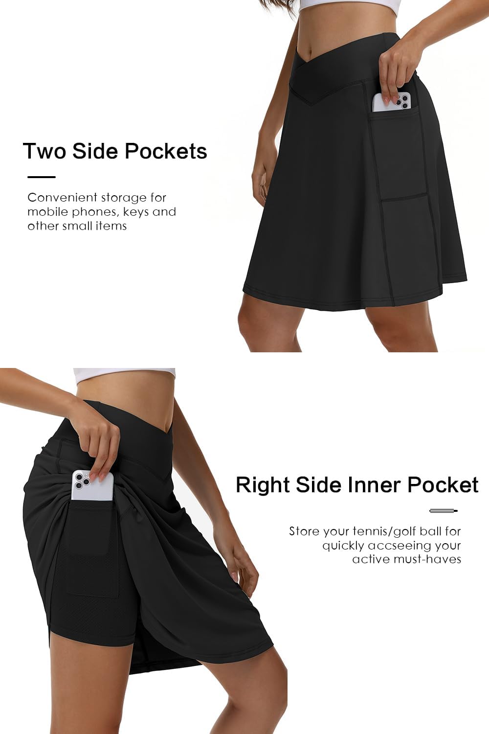 KORALHY 21" Knee Length Golf Skorts Skirts for Women Cross Waist Athletic Skorts with Shorts Tennis Skirt with 3 Pockets - Image 4