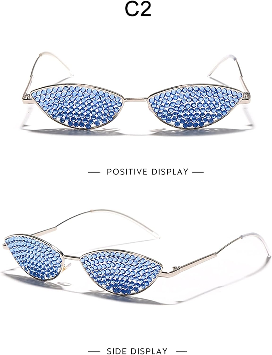 Sunglasses Vintage Diamond Sunglasses Women Luxury Sun Glasses Cat Eye Shades Rhinestone Lens Ladies Crystal Eyeglasses (Color : 2)