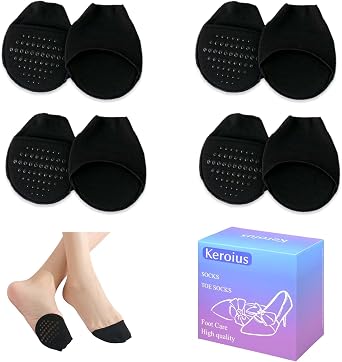 4Pairs Womens Toe Topper Liner Socks,Low Cut No Show Toeless Half Socks,Forefoot Cushion Pads for Flat,High Heels