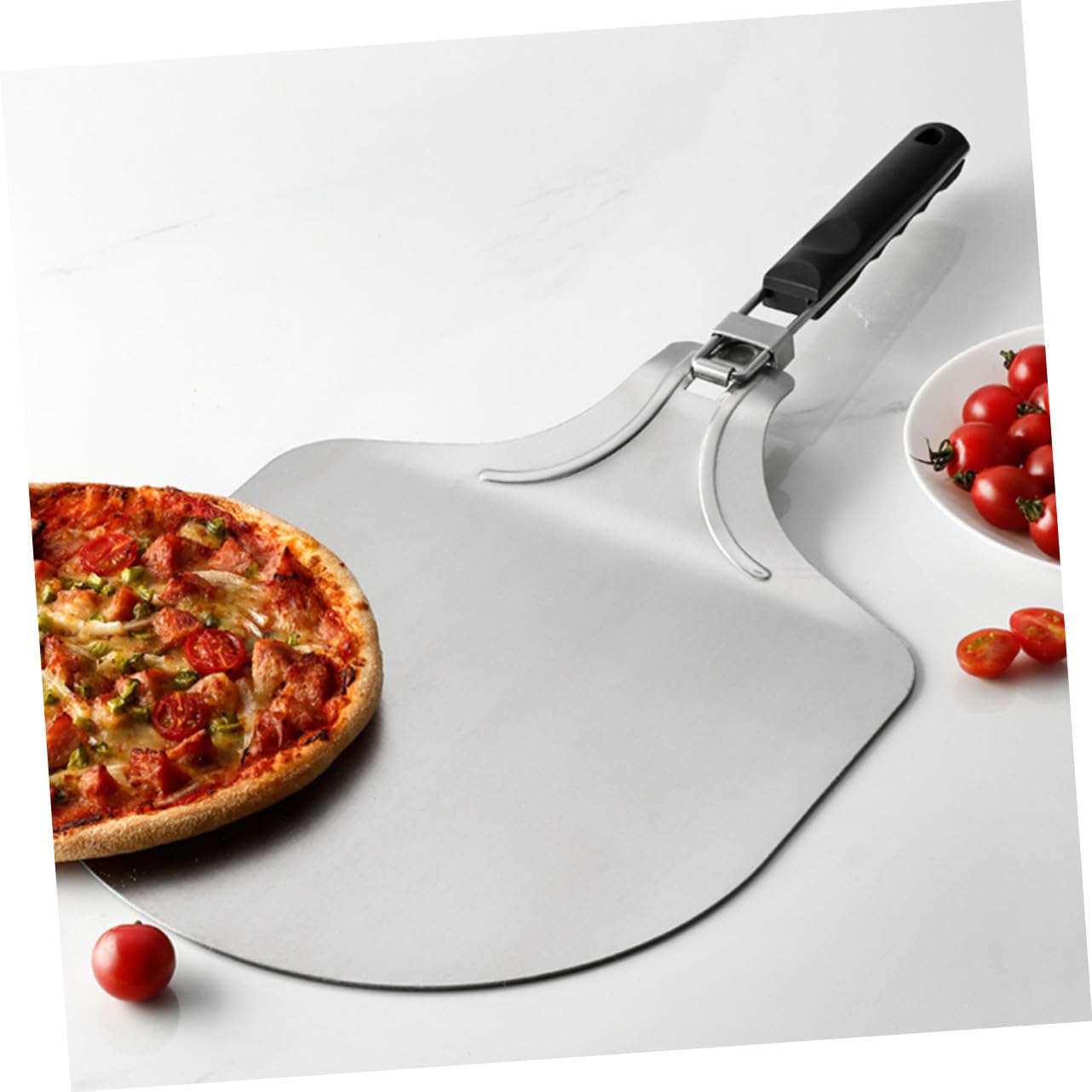 Cabilock Faltbare Pizzaschaufel und Ovaler Form aus Edelstahl 12 Zoll mit Ergonomischem Griff Robustes Backzubehör für Küche und Restaurantgebrauch