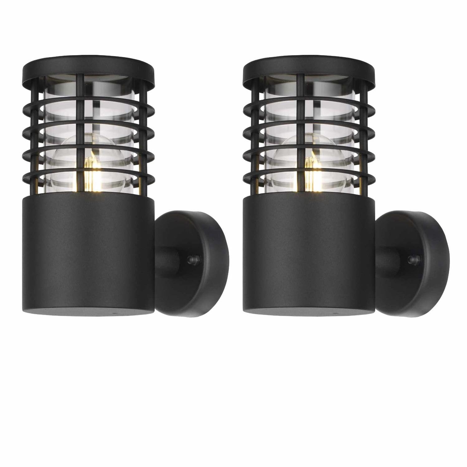 Firstchoicelighting Black & Clear Set Of 2 Modern Black Outdoor Wall Lights, Louvred Design, Ip44 Waterproof Garden Porch Light, Led Compatible