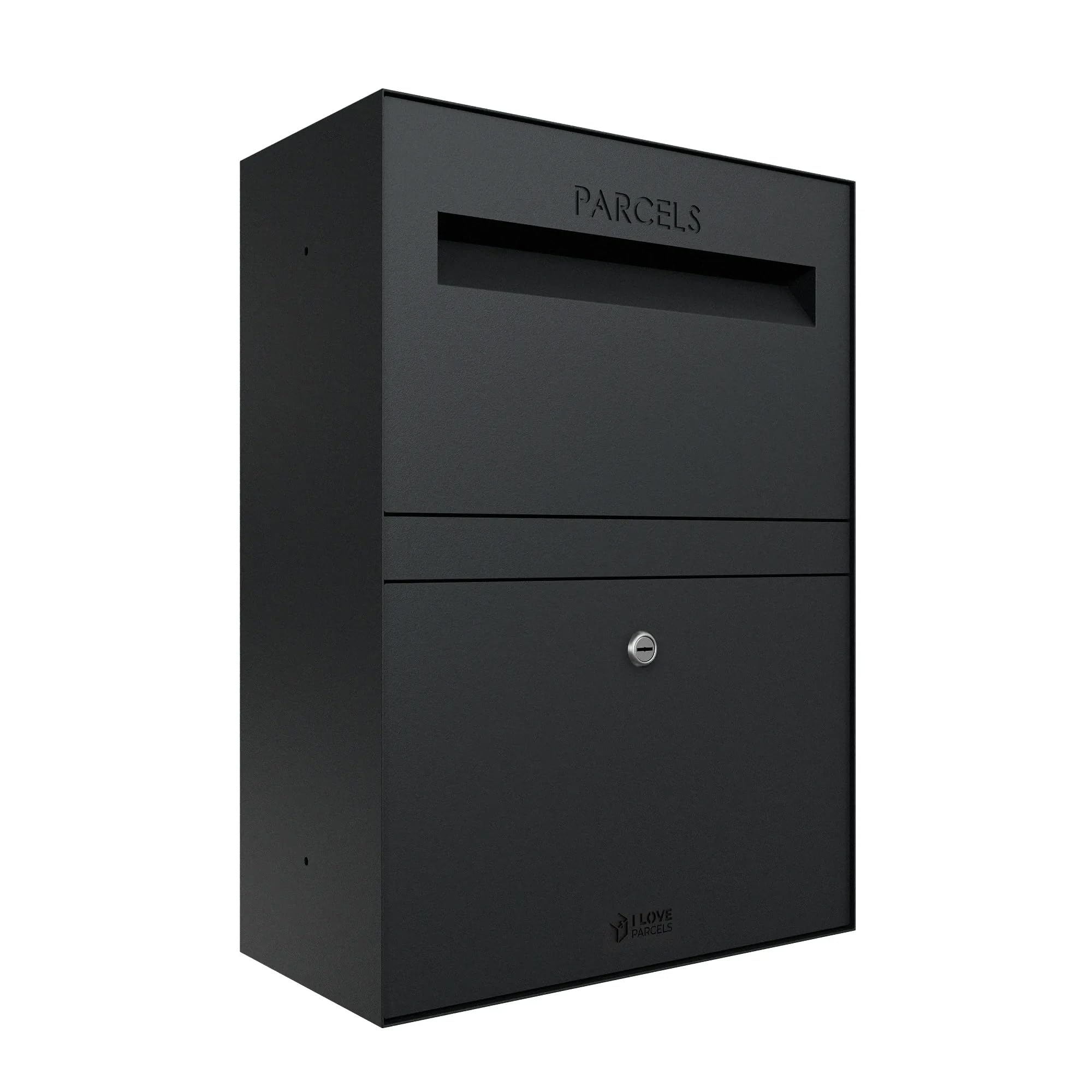 Iloveparcels Black Rome Premium Medium Parcel Letter Drop Box, Waterproof Safe & Secure Delivery Parcel Box Outdoor, Storage Mail Delivery Box, Post & Letterbox With Key Lock Mounted To Wall, Ral 9005