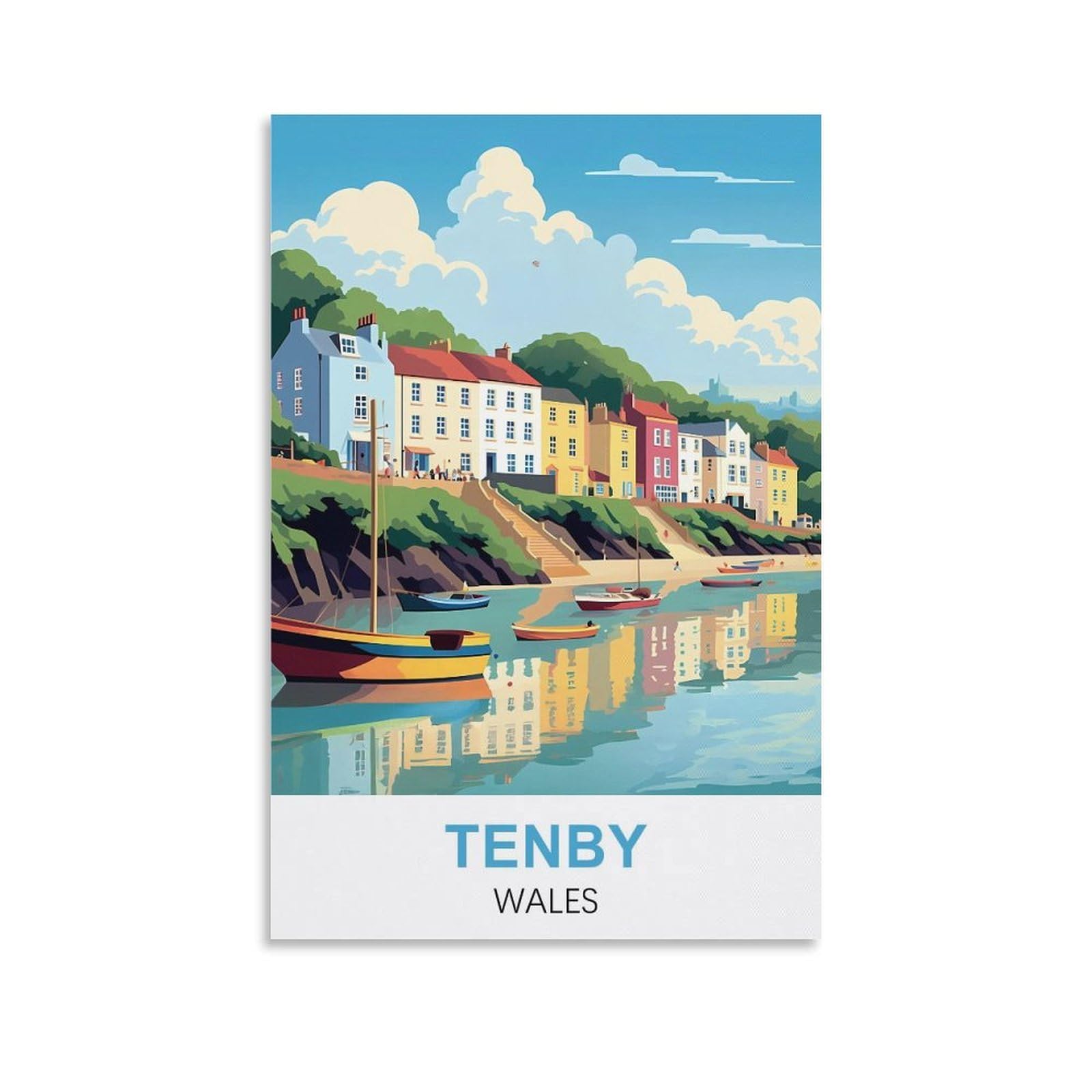 Ezmlfa A433 Diy Frameless Paint By Number Kits Tenby Wales Paint By Numbers For Kids & Adults & Beginner, Diy Canvas Painting Gift Kits 20X30cm