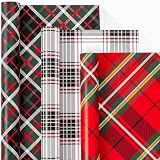 MAYPLUSS Christmas Wrapping Paper Roll - Mini Roll - 17.3 inch X 120 inch Per roll - 3 Different Red & Black Plaid Design (43.2 sq.ft.ttl)